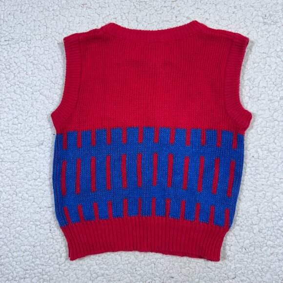 Vtg The Eagle's Eye Kids Sweater Vest sz Small (4-5) Red Blue Sleeping Cat - Picture 2 of 3
